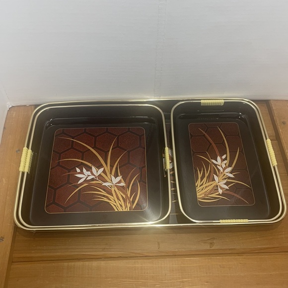 Vintage-1984  3 Piece "Lacquerware" Nesting Trays  Black - Picture 10 of 12